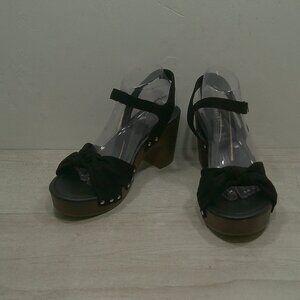 Torrid Black Bohemian Faux Suede & Faux Wood Knot Platform Block Heel Size 10 WW